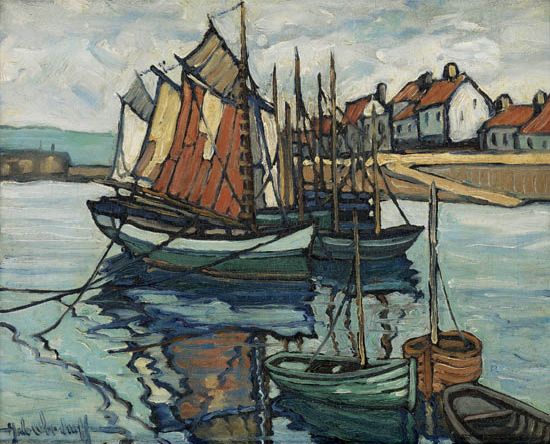 HALE WOODRUFF (1900 - 1980) Untitled (Fishing Boats in a Normandy Port).